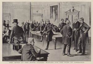 La digue des Horse Guards, en attendant le Duc de Cambridge (litho)