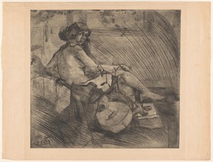 Femme allongée avec guitare