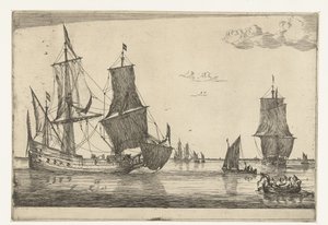 Eaux intérieures avec un fluitschip (Dertien scènes met schepen) - Reinier Nooms