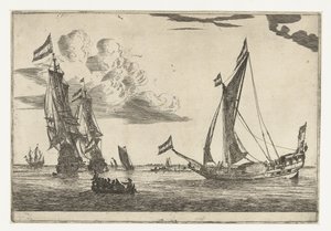 Deux navires de guerre et un yacht (treize scènes avec des navires)