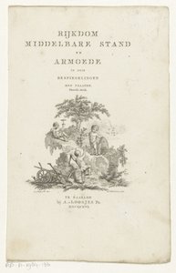 Trois putti avec attributs dans un paysage montagneux (Page de titre pour Adriaan Pietersz. Loosjes, Richesse, classe moyenne et pauvreté en trois réflexions, 1816) - Reinier Vinkeles (I)