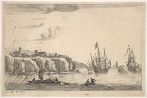Port avec village sur une falaise, XVIIe siècle