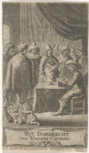 Marchand à son bureau (Page de titre pour : J. van der Does et al., Divers voyages, 1652) - Reinier van Persijn