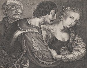La proxénète : une vieille femme, un soldat et une femme, vers 1635-68 - Reinier van Persyn