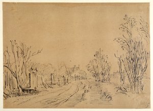 Une route principale menant à une maison à travers les arbres (deux ponts et accès à la digue)