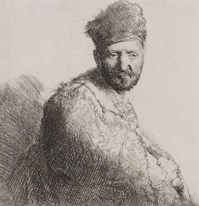 Homme barbu avec un bonnet oriental en fourrure et une robe - Rembrandt van Rijn