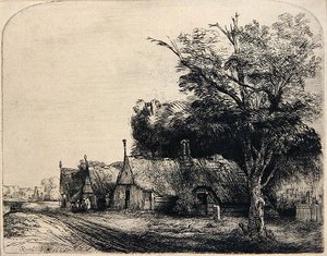 Paysage avec trois huttes - Rembrandt Harmensz. van Rijn