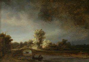 Paysage avec un pont de pierre