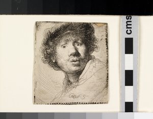 Autoportrait avec un bonnet, bouche ouverte