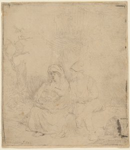Le repos pendant la fuite en Égypte : Légèrement gravé - Rembrandt Harmensz. van Rijn