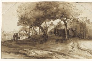 Maisons et arbres sur une digue