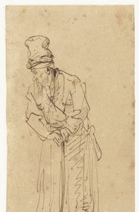 Vieil homme appuyé sur un bâton - Rembrandt van Rijn (school of)