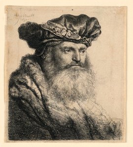 Un homme barbu portant un bonnet de velours avec une attache de bijou - Rembrandt van Rijn