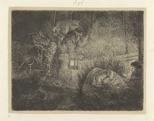 Adoration des bergers : scène nocturne - Rembrandt van Rijn