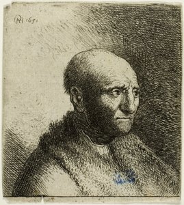 Homme chauve en manteau de fourrure : buste - Rembrandt van Rijn