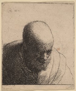 Un homme chauve, la bouche ouverte, regardant vers le bas - Rembrandt van Rijn