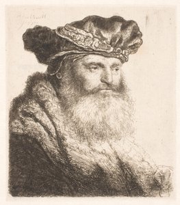 Homme barbu portant un bonnet de velours avec fermoir en bijou - Rembrandt van Rijn