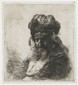 Vieil homme barbu avec un bonnet de fourrure, les yeux fermés - Rembrandt van Rijn