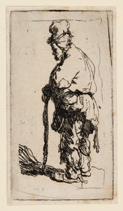 Mendiant appuyé sur un bâton, face à gauche - Rembrandt van Rijn