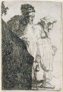 Mendiant et mendiante derrière une banque, vers 1630 - Rembrandt van Rijn