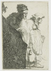 Mendiant homme et femme derrière une banque - Rembrandt van Rijn