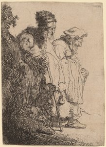 Mendiant homme et femme derrière une banque - Rembrandt van Rijn