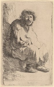 Mendiant assis sur une berge - Rembrandt van Rijn