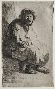 Mendiant assis sur une berge - Rembrandt van Rijn