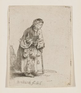 Mendiante appuyée sur un bâton - Rembrandt van Rijn