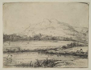 Canal avec un pêcheur et deux cygnes, 1650