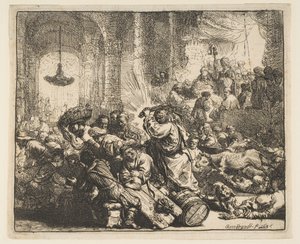 Le Christ chassant les marchands du Temple - Rembrandt van Rijn