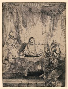 Christ à Emmaüs : La grande plaque - Rembrandt van Rijn
