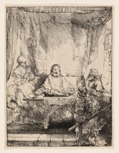 Le Christ à Emmaüs : La grande plaque - Rembrandt van Rijn