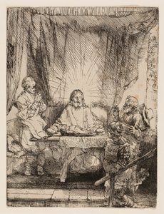 Le Christ à Emmaüs : La grande planche - Rembrandt van Rijn