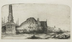 Cottage et poteau de limite sur le Spaarndammerdijk - Rembrandt van Rijn