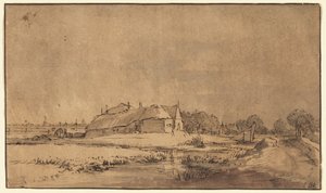 Cottages et grange au bord d