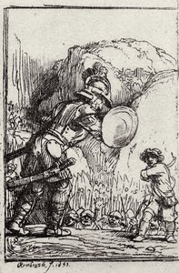 David et Goliath. Illustration pour Piedra gloriosa par Menasseh ben Israel - Rembrandt van Rijn