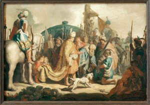 David agenouillé avec la tête de Goliath devant Saül - Rembrandt van Rijn