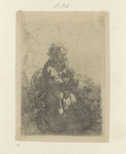Jérôme agenouillé en prière, regardant vers le bas - Rembrandt van Rijn