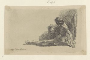 Jeune homme assis par terre avec une jambe étendue - Rembrandt van Rijn