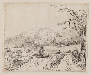 Paysage avec chasseur et chiens - Rembrandt van Rijn
