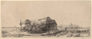 Paysage avec une chaumière et une grange à foin : Oblong - Rembrandt van Rijn