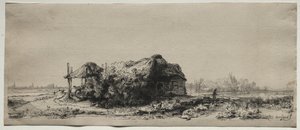 Paysage avec une chaumière et une grange à foin : Oblong, 1641 - Rembrandt van Rijn