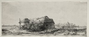 Paysage avec une chaumière et une grange à foin : Oblong, 1641 - Rembrandt van Rijn