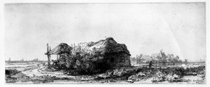 Paysage avec un cottage et une grange à foin, gravé par James Bretherton