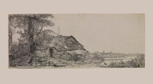 Paysage avec un cottage et un grand arbre - Rembrandt van Rijn