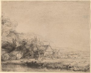 Paysage avec une vache - Rembrandt van Rijn