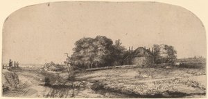 Paysage avec une grange à foin et un troupeau de moutons - Rembrandt van Rijn