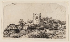 Paysage avec une tour carrée - Rembrandt van Rijn
