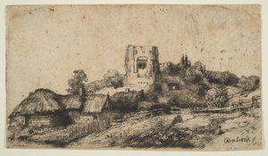 Paysage avec une tour carrée - Rembrandt van Rijn